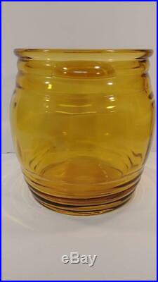 Vintage 1970's Retro Amber LE Smith Art Glass Cookie Jar with Lid & Handles