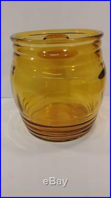 Vintage 1970's Retro Amber LE Smith Art Glass Cookie Jar with Lid & Handles