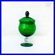 Vintage 1970s Empoli Italy Green Glass Apothecary Candy Jar with Circus Tent Lid