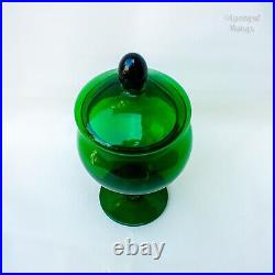 Vintage 1970s Empoli Italy Green Glass Apothecary Candy Jar with Circus Tent Lid