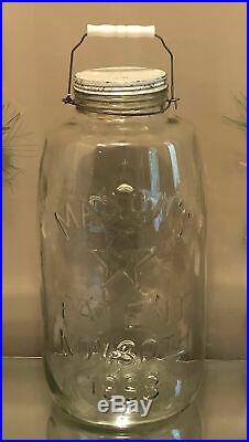 Vintage 19 Mason Glass Jar Star & Eagle PATENT NOV. 30TH 1858 With Handle & Lid
