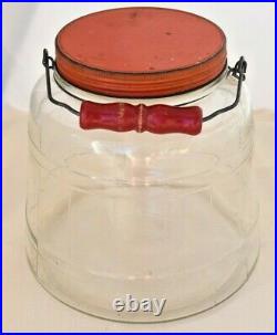 Vintage 1 Gallon Glass Jar withMetal Screw Top Lid & Wood Handle. No Chips/Cracks