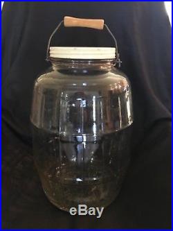Vintage 2 1/2 gallon Duraglas Pickle Jar with Bale Wire & Woode Handle