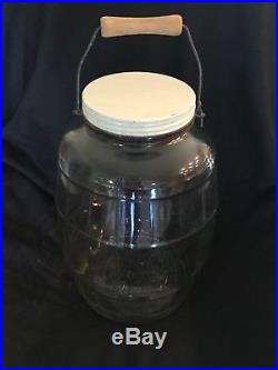 Vintage 2 1/2 gallon Duraglas Pickle Jar with Bale Wire & Woode Handle