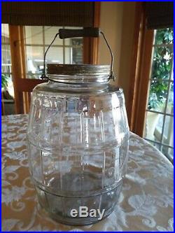 Vintage 3 gallon Duraglas Glass Pickle Barrel Jar with Handle & Lid