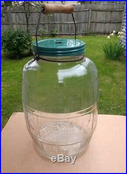 Vintage 3 gallon Glass Pickle Barrel Jar with Handle & Lid