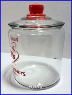 Vintage 50's Tom's Toasted Peanut Glass Jar Red Lettering & Red Handled Lid