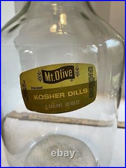 Vintage 5 Gallon Glass Bottle Jug Change Mt. Olive Pickle Jar 18 tall with handle