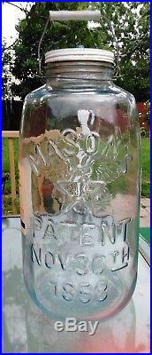 Vintage 5 Gallon Glass Mason's Jar Patent Nov. 30th 1858 Eagle Star Lid Handle