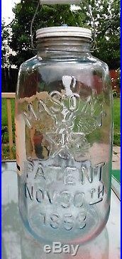 Vintage 5 Gallon Glass Mason’s Jar Patent Nov. 30th 1858 Eagle Star Lid Handle