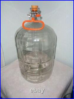Vintage 5 Gallon Glass Water Bottle Green Tint Jug Stopper/Handle