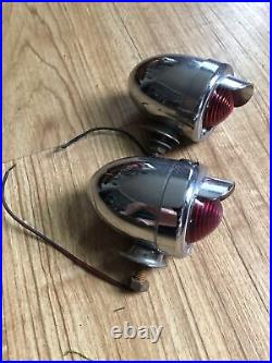 Vintage Accessory Bullet Torpedo Fender Tail Light Pair Glass Beehive Lens