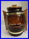 Vintage Amber Brown Glass Siesta Ware Snack Cookie Jar Wood Top Handles