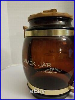 Vintage Amber Brown Glass Siesta Ware Snack Cookie Jar Wood Top Handles