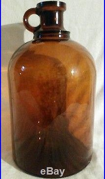 Vintage Amber Glass Apothecary Jar With Handle 11 1/2 Tall Embossed on Base