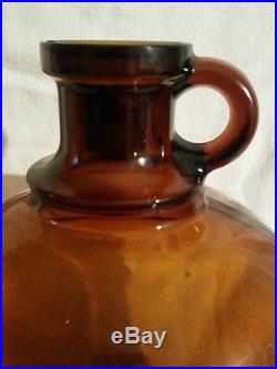 Vintage Amber Glass Apothecary Jar With Handle 11 1/2 Tall Embossed on Base