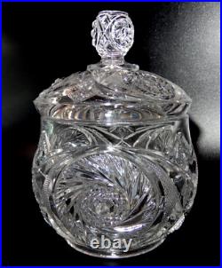 Vintage American Brilliant Pinwheel Pattern Period Cut Glass Jar & Matching LID