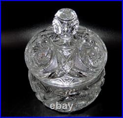 Vintage American Brilliant Pinwheel Pattern Period Cut Glass Jar & Matching LID