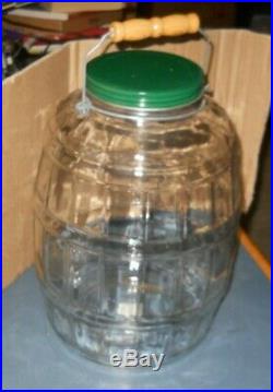 Vintage Anchor Hocking Glass Pickle Jar Green LID Bail Handle With Wood 15 USA