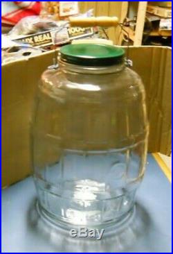 Vintage Anchor Hocking Glass Pickle Jar Green LID Bail Handle With Wood 15 USA