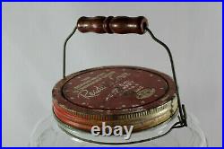 Vintage Anchor Hocking Glass Pickle Jar Red Armour LID Wood Handle 13