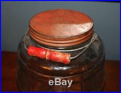Vintage Anchor Hocking Large Glass Barrel Pickle Jar withWire bail & wood Handle