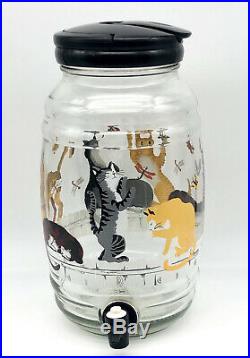 Vintage Anchor Hocking Sun Tea Glass Jar W Dispenser Spigot Dancing Cats, RARE