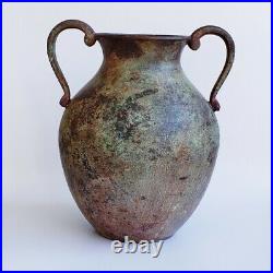 Vintage/Antique Metalware Bronze  Patina 2 Handled Curved 8 Tall Jar Urn Jug