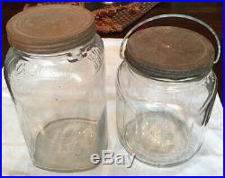 Vintage/ Antique Pair One Gallon Glass Jars Zinc Oxide Lids One With Handle