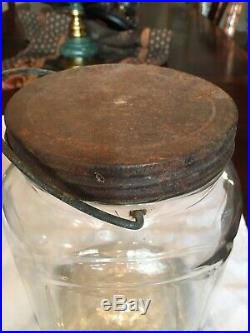 Vintage/ Antique Pair One Gallon Glass Jars Zinc Oxide Lids One With Handle