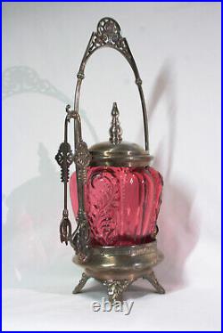 Vintage Antique Ruby Cranberry Pickle Caster Jar Marked 1915 Victorian