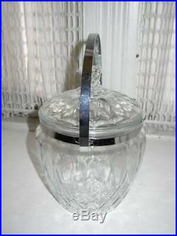 Vintage, Art Deco, 10in x 11.5in x 6.5in Glass Biscuit Jar with Chrome Handle