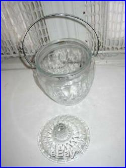 Vintage, Art Deco, 10in x 11.5in x 6.5in Glass Biscuit Jar with Chrome Handle