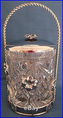 Vintage Art Deco Style Glass Storage Bon Bon Jar Metal Chrome Floral LID Handle