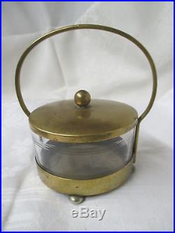 Vintage Art Deco WMF Brass & Glass Vanity Jar XO I/O with handle 4 ball feet