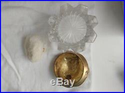 Vintage Art Nouveau Gold Tone Powder Vanity Jar Heavy Glass Base Floral Handle