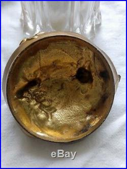 Vintage Art Nouveau Gold Tone Powder Vanity Jar Heavy Glass Base Floral Handle