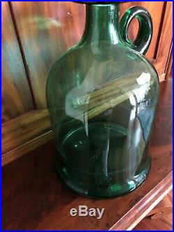 Vintage Blenko Large Emerald Green Glass Jug Withhandle 13