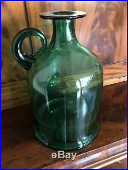 Vintage Blenko Large Emerald Green Glass Jug Withhandle 13