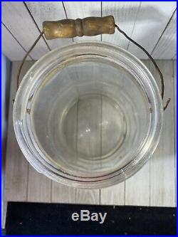 Vintage Block Glass Pickle Jar 3 Gal Antique General Store Wire Bale Handle