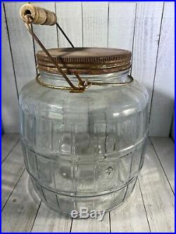 Vintage Block Glass Pickle Jar 3 Gal Antique General Store Wire Bale Handle Lid