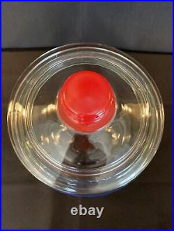 Vintage Blue Tom's Toasted Peanuts Jar WithGlass Lid & Red Embossed Tom's Handle