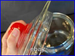 Vintage Blue Tom's Toasted Peanuts Jar WithGlass Lid & Red Embossed Tom's Handle