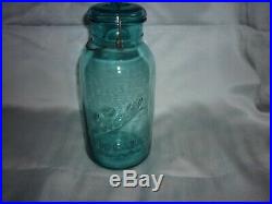 Vintage Blue Turquoise Ball Ideal Pat'd July 14 1908 Bail Handle 2qt Canning Jar