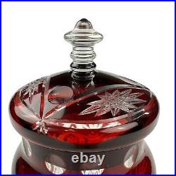 Vintage Bohemian Ruby Red Cut to Clear Case Glass Apothecary Candy Jar Lid 9.5