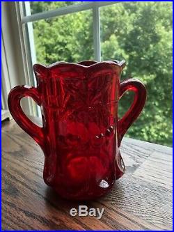 Vintage Cherry & Cable Ruby Moser Glass Double Handled Jar