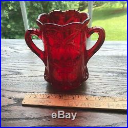 Vintage Cherry & Cable Ruby Moser Glass Double Handled Jar