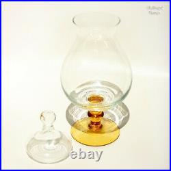 Vintage Clear Art Glass Apothecary Jar Candy Jar with Circus Tent Lid Amber Stem