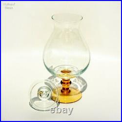 Vintage Clear Art Glass Apothecary Jar Candy Jar with Circus Tent Lid Amber Stem