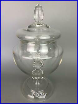 Vintage Clear Glass Double Handle Apothecary Jar Drug Store Candy Container